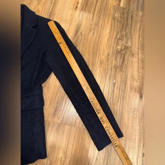 Massimo Dutti - Long Sleeve Women’s Business Casual Office Navy Blue Wool Blazer - Picture 10 of 11